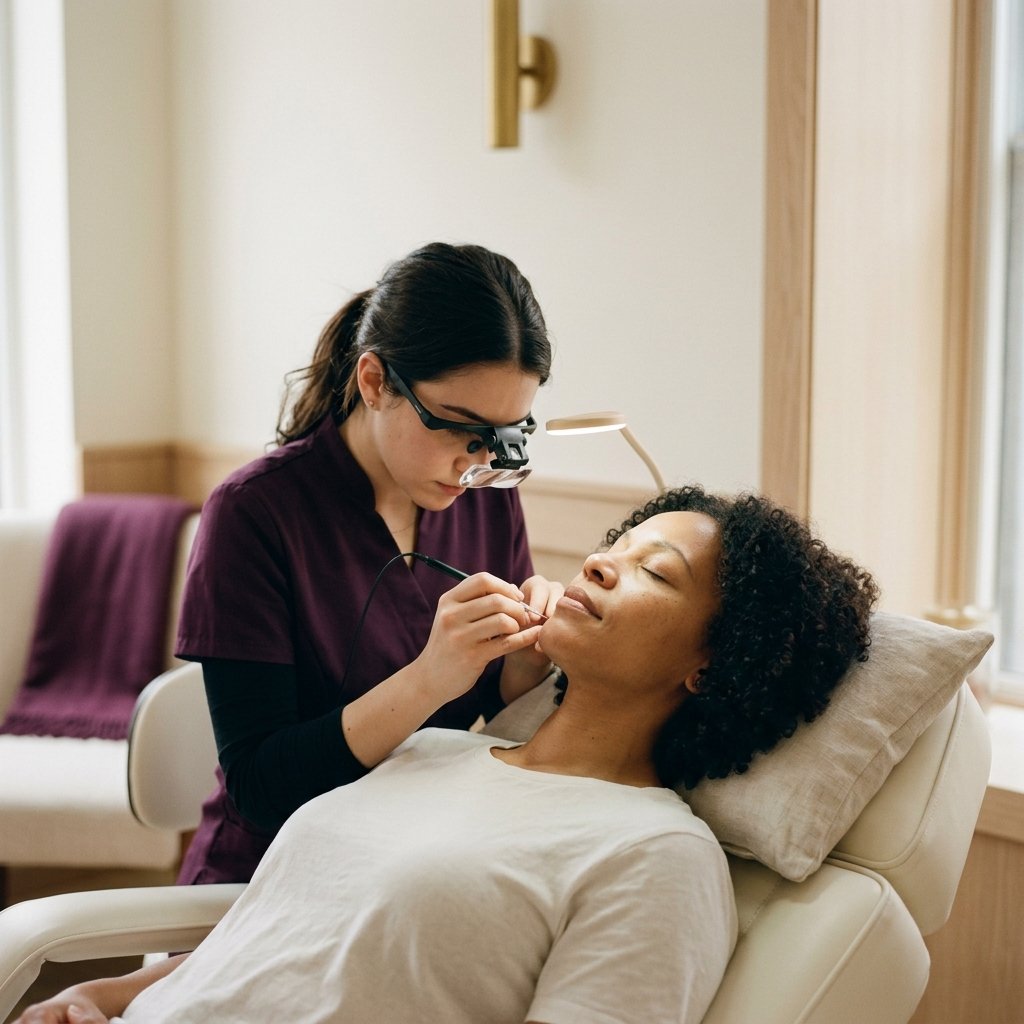 A precise New York City electrolysis treatment setting (editorial illustration).