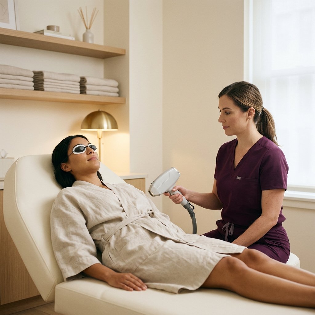 A calm New York City laser hair removal treatment room (editorial illustration).