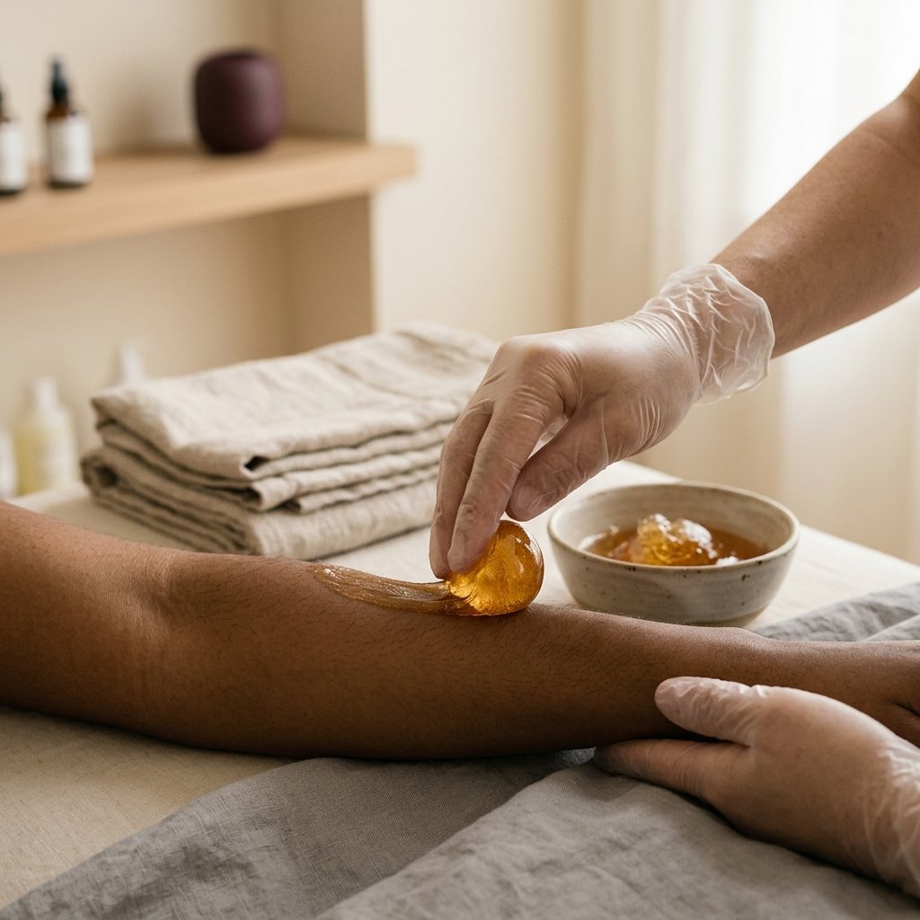 A New York City sugaring hair removal setting (editorial illustration).